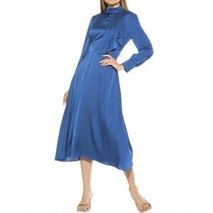 Alexia Admor satin mock neck cobalt blue brooklyn midi dress NEW